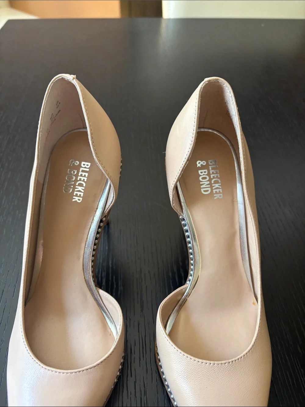 Bleecker & Bond Nude Pointed Leather Pumps with Stud Trim - Picture 5 of 5